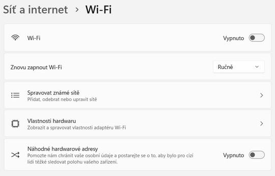 Správa wifi sítí
