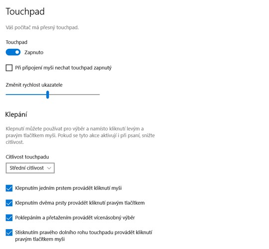 Touchpad nastavení