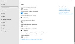 Nabídka Start nastavení