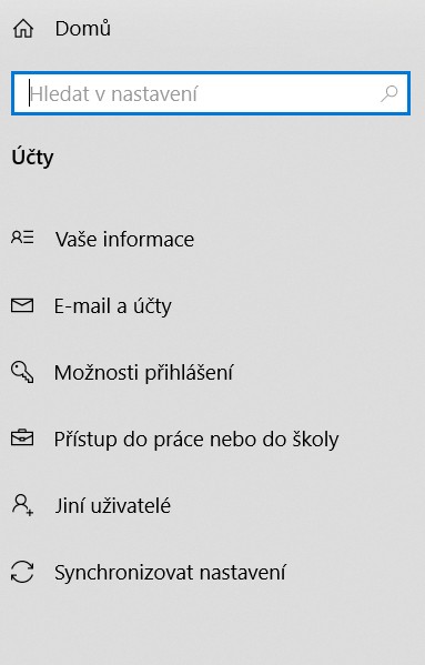 Účty nastavení