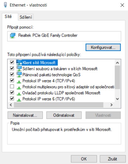 Ethernet vlastnosti