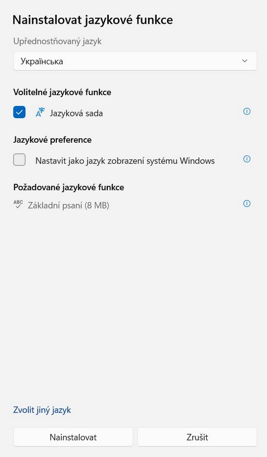 Instalace jazyka