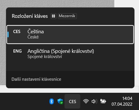 Změna klávesnice