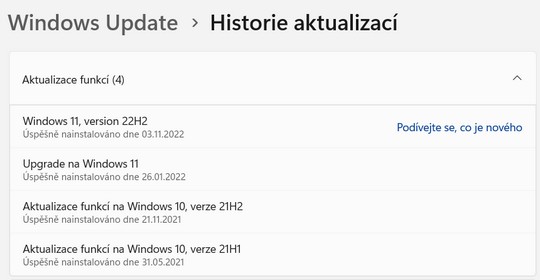 Historie aktualizací