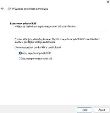 Export certifikátu