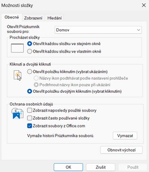 Možnosti složky