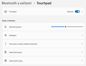 Touchpad nastavení