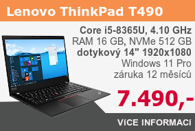Lenovo ThinkPad T490 - dotykový, CZ klávesnice, Intel i5-8365U, RAM 16 GB, M.2 NVMe 512 GB, Win 11 Pro